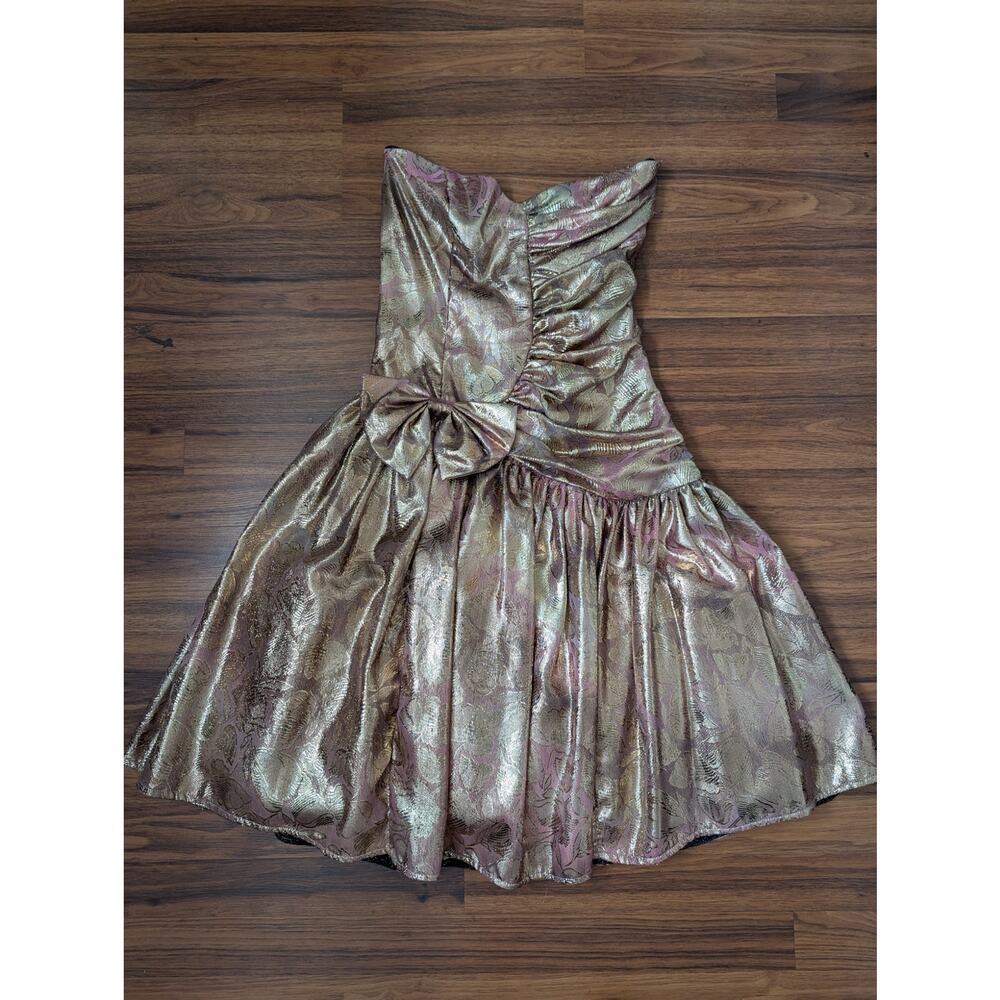 Gunne Sax Strapless Party Dress Size 9 Metallic Brocade Vintage 80s Homecoming